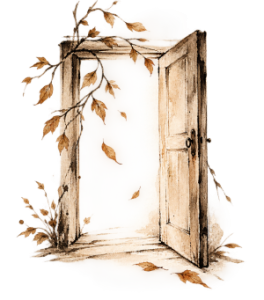 Porte ouverte aux feuilles d’automne -2